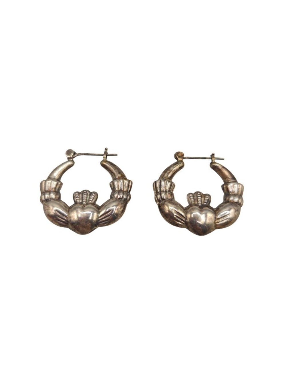 Sterling Silver Celtic Claddagh Hoop Earrings Irish Heart Crown Hands 10 Grams